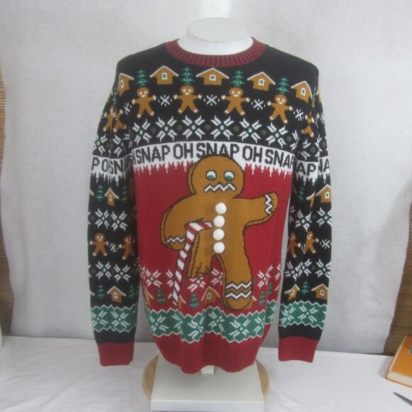 Ugly Christmas Sweater Mens pullover Large funny gingerbread man office party - Picture 3 of 8